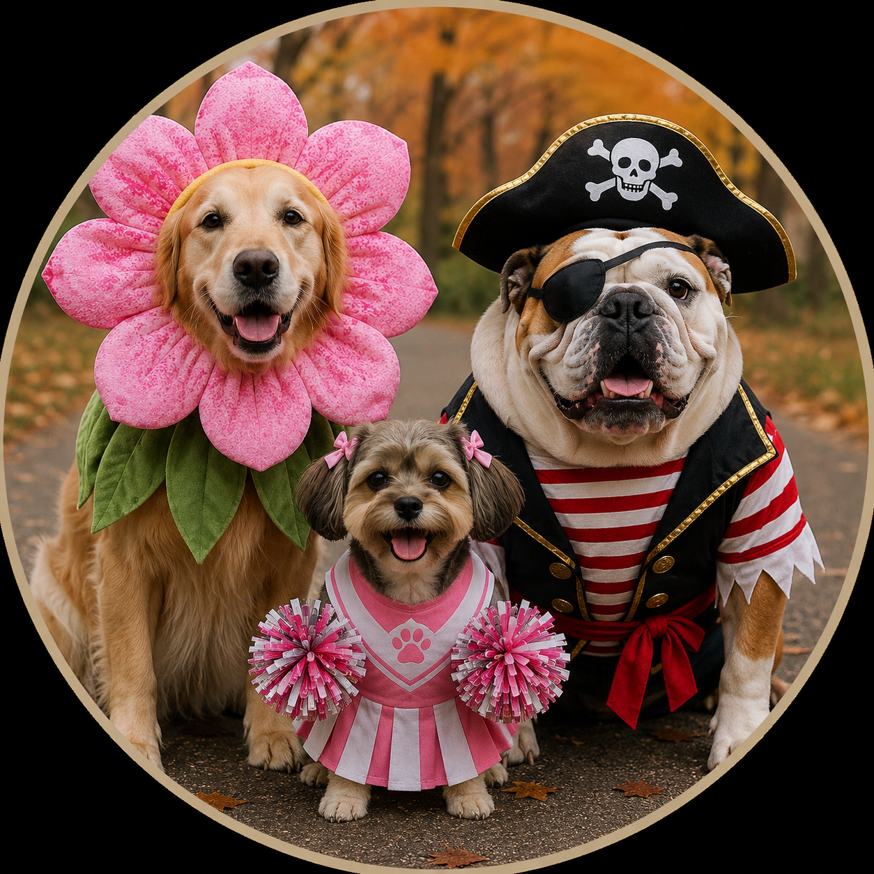 Dogs in Halloween costumes at the Haymarket Harvest pet costume parade